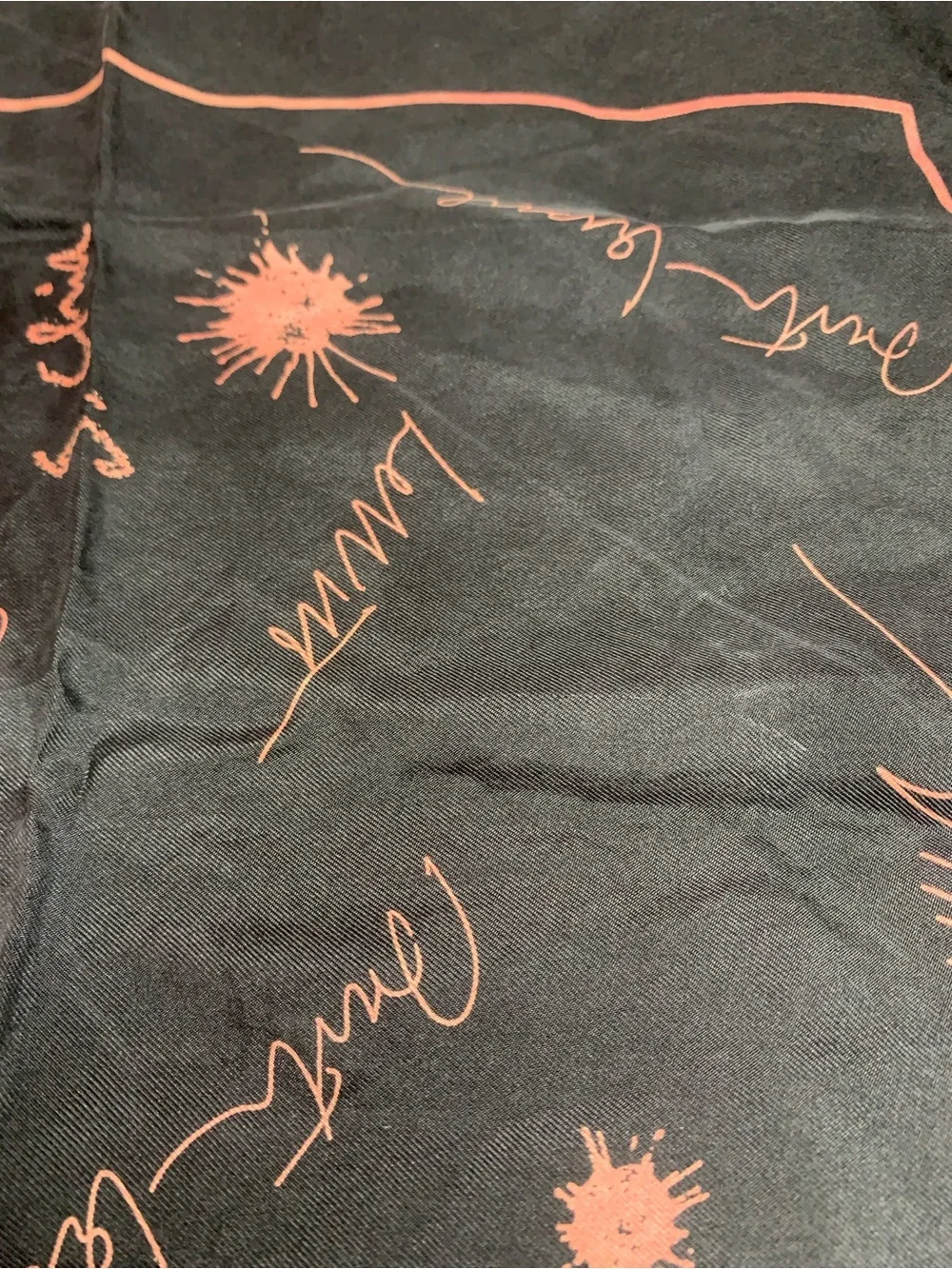 Louis Vuitton Black with Pink Script Print Silk Scarf